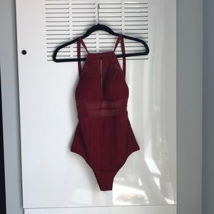 Dark Red One Piece Swim Suit